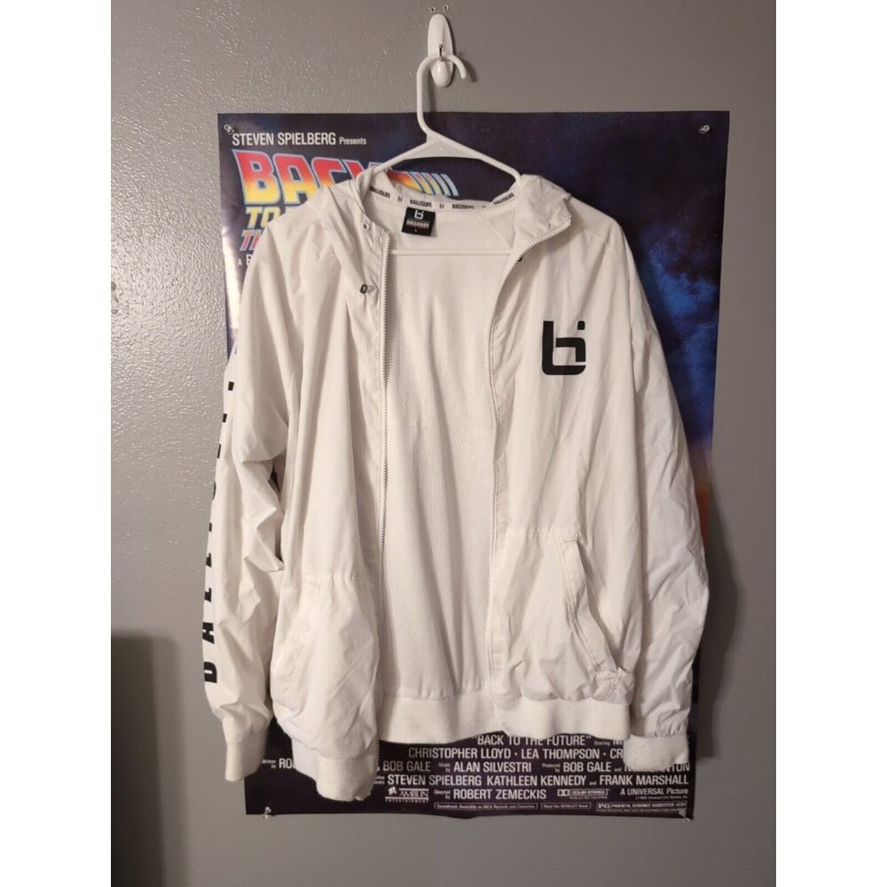Ballislife White Full Zip Hooded Windbreaker Men's Size L No Zipper